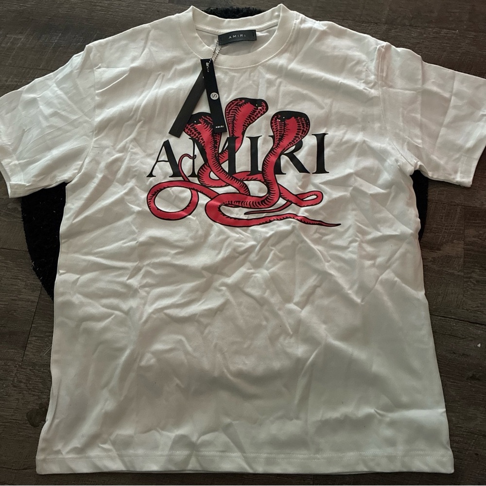 AMIRI White Tee with Red Cobra and Black Logo